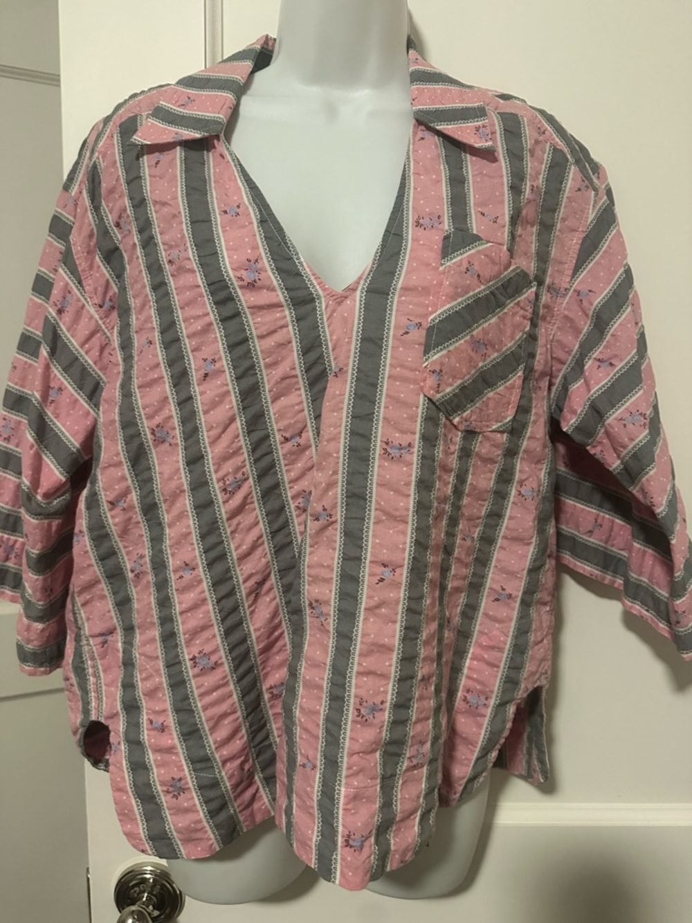 Ganni Pink and Gray Striped Button-Down Shirt